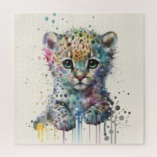 Minimalistisches Elfenbein-Wasserfarben-Leopardenm Puzzle