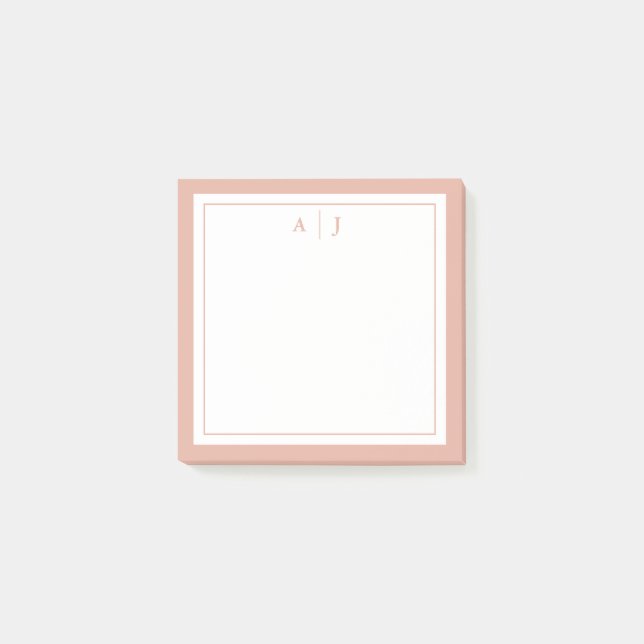 Minimalistisches Erröten Rosa Zwei-Border-Monogram Post-it Klebezettel (Vorderseite)