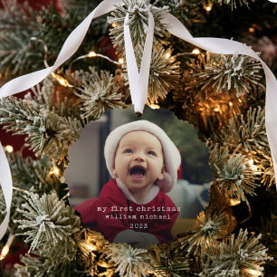 Minimalistisches erstes Weihnachten des Babys Foto Ornament Karte