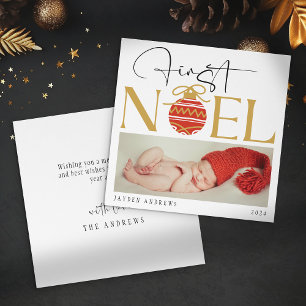 Minimalistisches erstes Weihnachtsbaby-Foto Feiertagskarte