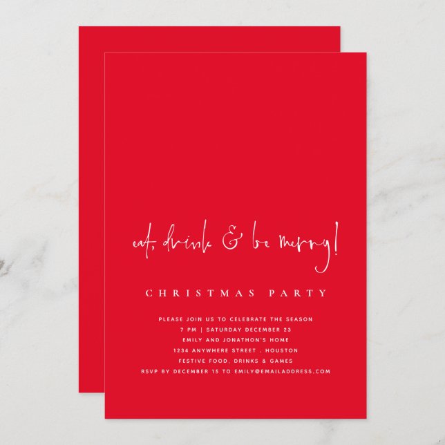Minimalistisches Essen Drink Sei frohe Weihnachts- Einladung (Vorne/Hinten)