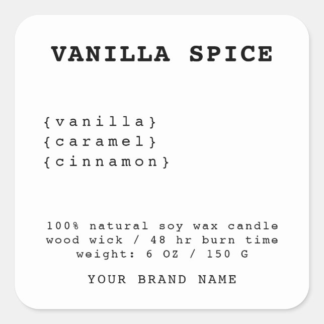 Minimalistisches Etikett mit weißer Kerze Quadratischer Aufkleber (Vorderseite)