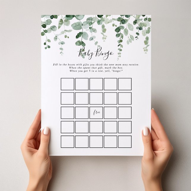 Minimalistisches Eucalyptus Baby Bingo Duschspiel (Von Creator hochgeladen)