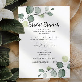 Minimalistisches Eukalyptus Bridal Brunch Menü Menükarte