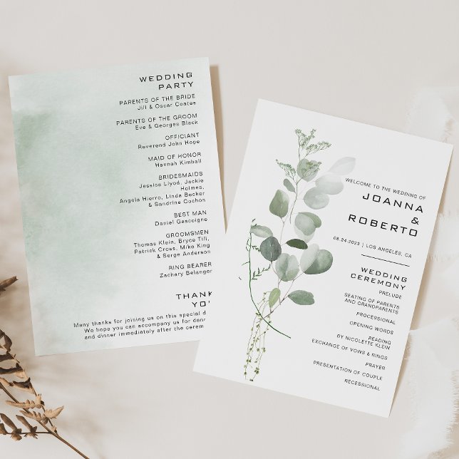 Minimalistisches Eukalyptus-Foliage-Hochzeitsprogr (Von Creator hochgeladen)
