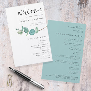Minimalistisches Eukalyptus-Hochzeitsprogramm