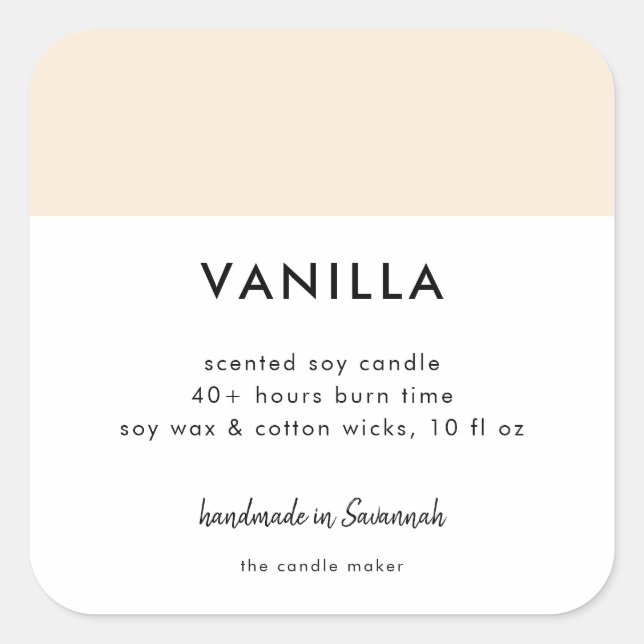 Minimalistisches Farbverpackungs-Candle-Kosmetiksi Quadratischer Aufkleber (Vorderseite)