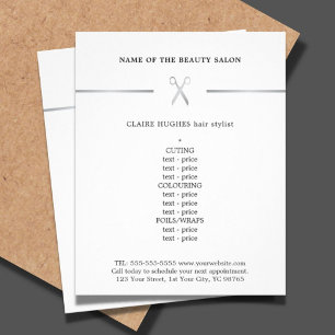 Minimalistisches Faux-Silber-Schere-Friseur-Menü Flyer