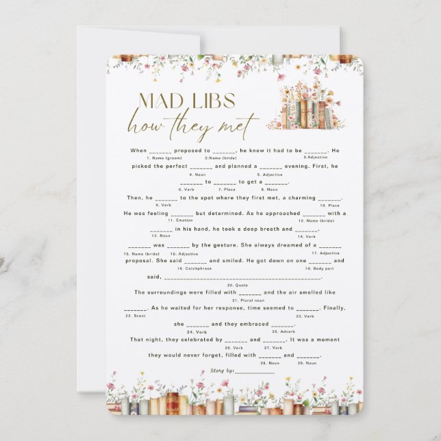 Minimalistisches Floral Book Theme Mad Libs Bridal (Vorderseite)