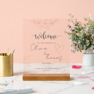 Minimalistisches florales Hochzeits-Willkommenssch Acrylschild