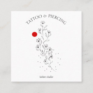 Minimalistisches florales Tattoo-Piercing-Studio Quadratische Visitenkarte
