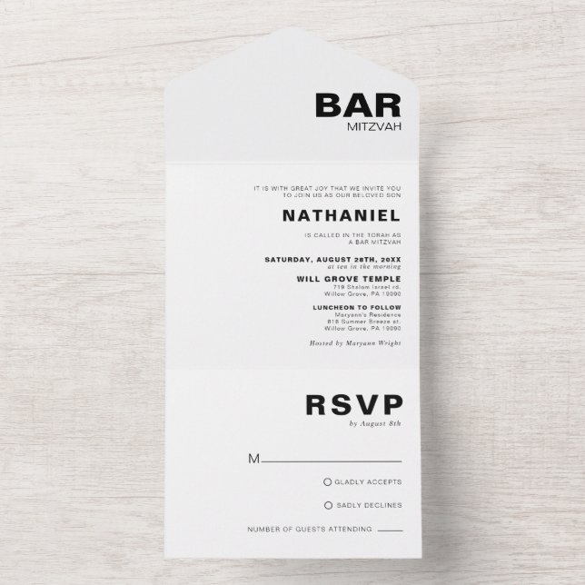Minimalistisches formales Elegant Bar Mitzvah All In One Einladung (Innen Boden)