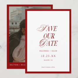 Minimalistisches formales Red Wedding Foto Save The Date