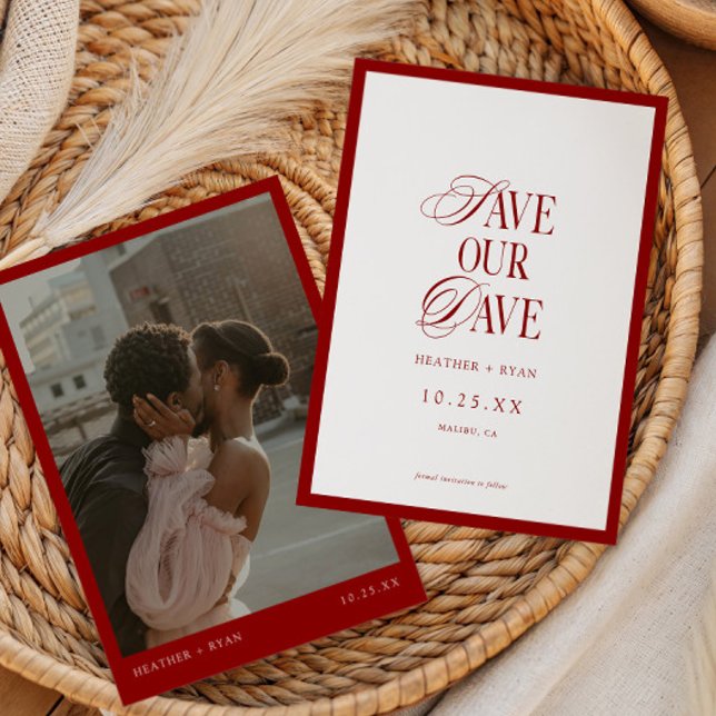 Minimalistisches formales Red Wedding Foto Save The Date (Von Creator hochgeladen)