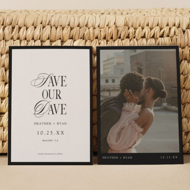 Minimalistisches formales Schwarz-Weiß-HochzeitsFo Save The Date (Von Creator hochgeladen)