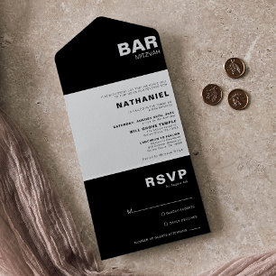 Minimalistisches formelles Elegant Black Bar Mitzv All In One Einladung