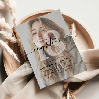 Minimalistisches Foto 18. Geburtstagsparty Einladung