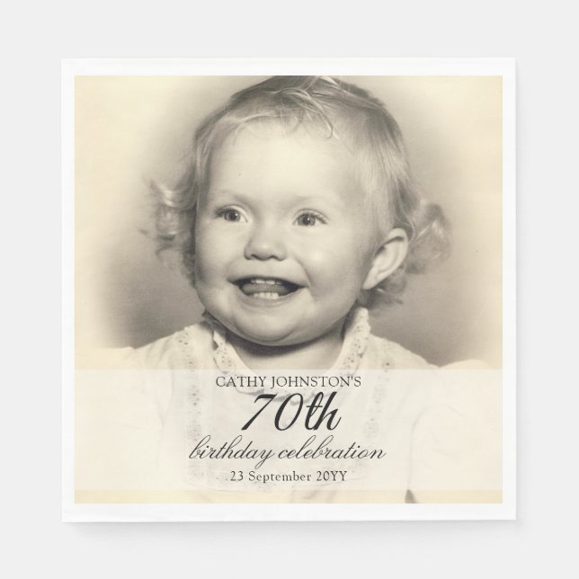 Minimalistisches Foto 70. Geburtstag Serviette (Vorderseite)