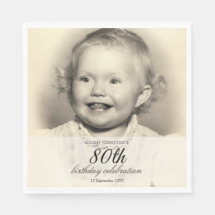 Minimalistisches Foto 80. Geburtstag Serviette