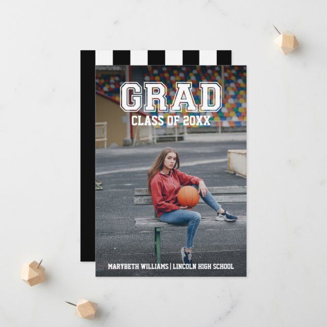 Minimalistisches Foto Abschluss Varsity Ankündigun Ankündigung (Vorderseite/Rückseite Beispiel)