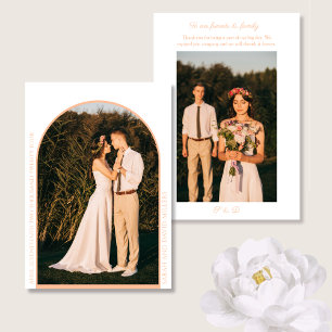 Minimalistisches Foto Arch Peach Wedding Vielen Da Dankeskarte