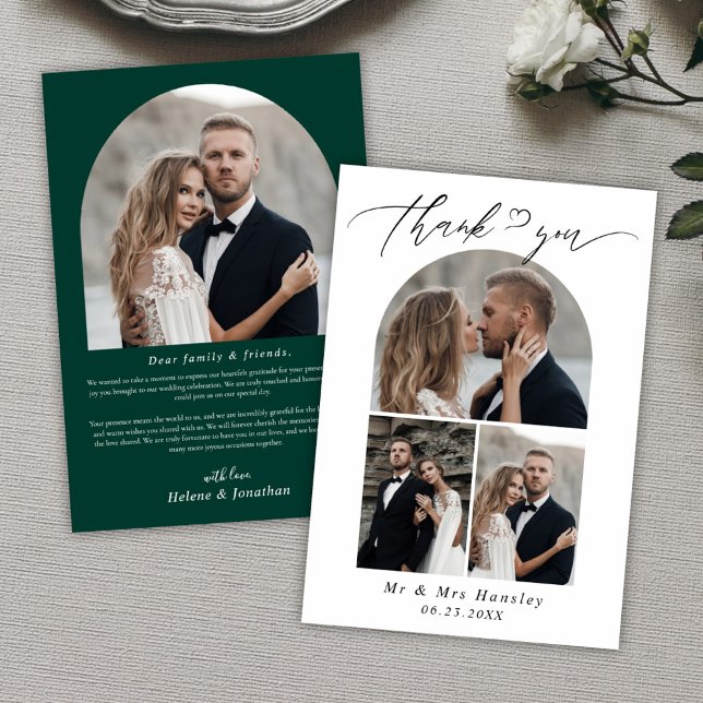 Minimalistisches Foto Arch Smaragdgrüne Hochzeit Dankeskarte (Minimalist Photo Arch Emerald Green Wedding Thank You Card)