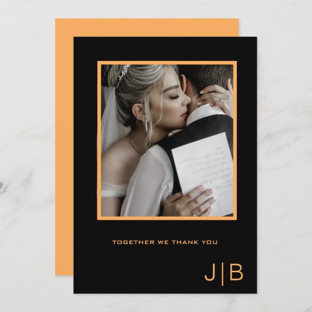 Minimalistisches Foto aus schwarzem und orangefarb Dankeskarte (Vorne/Hinten)