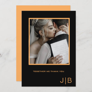 Minimalistisches Foto aus schwarzem und orangefarb Dankeskarte