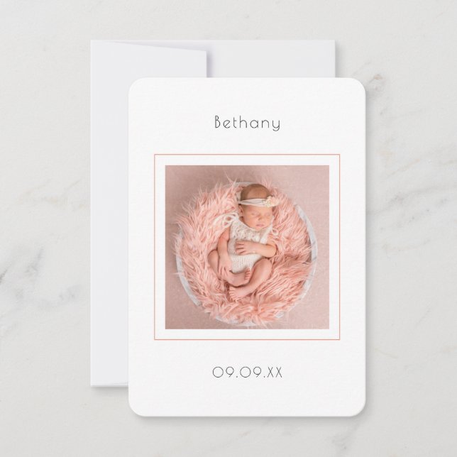 Minimalistisches Foto Baby Girl Geburtserklärung Ankündigung (Vorderseite)