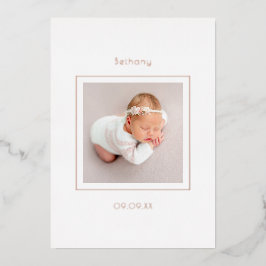 Minimalistisches Foto Baby Girl Geburtsvorführung Folieneinladung