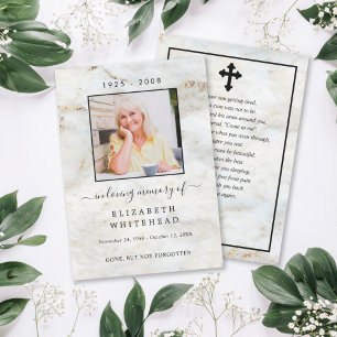 Minimalistisches Foto Beerdigung Gebet Marmor Gold Einladung