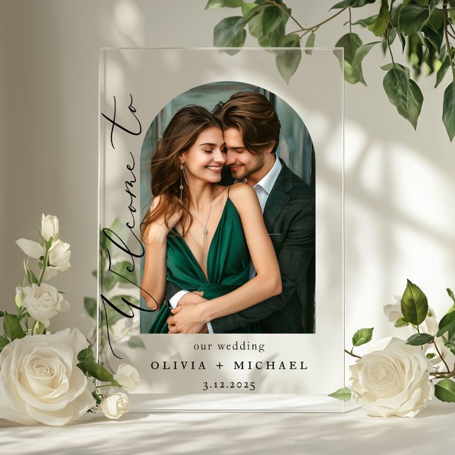 Minimalistisches Foto Bogen Hochzeit Willkommen Acrylschild (Von Creator hochgeladen)