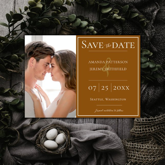 Minimalistisches Foto | Burnt Orange Save the Date (Burnt Orange Minimalist Photo Save the Date)