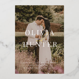 Minimalistisches Foto Calligraphy Wedding Gold Folieneinladung