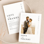 Minimalistisches Foto Dankeskarte<br><div class="desc">Dieses einfache Skript-Foto danken Ihnen Hochzeitskarte ist ideal, um Ihre Dankbarkeit zum Ausdruck zu bringen. Mit einem minimalistischen Design und einer herzlichen Botschaft, fängt es das Wesen Ihres Hochzeitstages ein. Ideal für Hochzeiten in Urlaubsort und erschwingliche, aber elegante Empfänge, bietet diese Karte eine schöne Möglichkeit, um Ihren Gästen und Brautparty...</div>