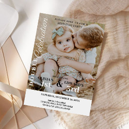 Minimalistisches Foto Doppelfeier Geburtstag Einladung