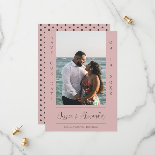 Minimalistisches Foto | Dusty Rose Save the Date (Vorderseite/Rückseite Beispiel)
