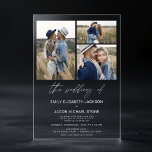 Minimalistisches Foto Elegante Moderne Hochzeit 3  Acryleinladungen<br><div class="desc">Minimalistisches Foto Elegant Modern Wedding 3 Foto Akryllische Einladungen verbinden Einfachheit mit Eleganz und präsentieren vier hochgeschätzte Fotos auf einem eleganten, klaren Acrylrahmen. Dieses zeitgenössische Design verbindet persönliche Erinnerungen mit einer eleganten Gestaltung, die es Paaren ermöglicht, Augenblicke zusammen zu präsentieren und die Gäste auf eine einzigartige, visuell eindrucksvolle Weise zu...</div>