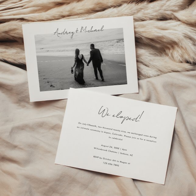 Minimalistisches Foto Elopement & Hochzeitsempfang Einladung (Von Creator hochgeladen)
