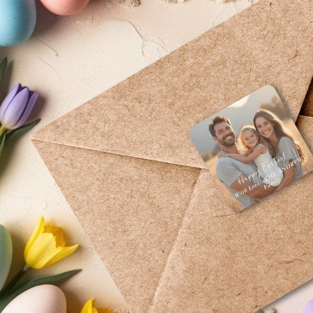 Minimalistisches Foto glücklicher Osterfrühling Quadratischer Aufkleber (Minimalist Photo Happy Easter Spring Square Sticker)