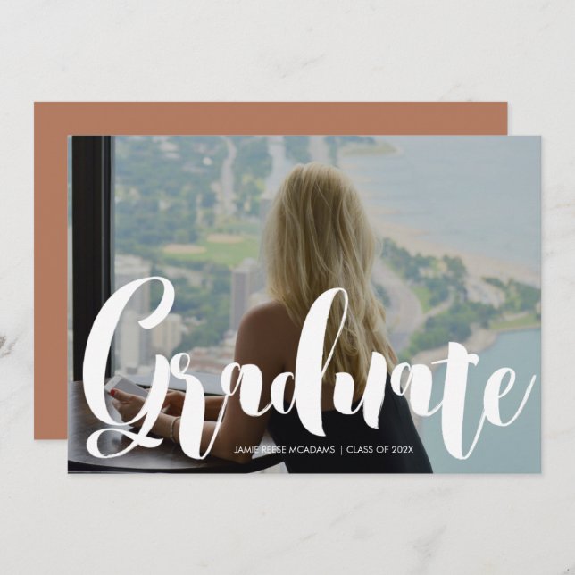 Minimalistisches Foto Graduation Party Orange Anno Ankündigung (Vorne/Hinten)