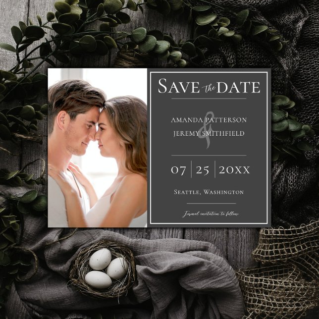 Minimalistisches Foto | Graue Save the Date (Gray Minimalist Photo Save the Date)