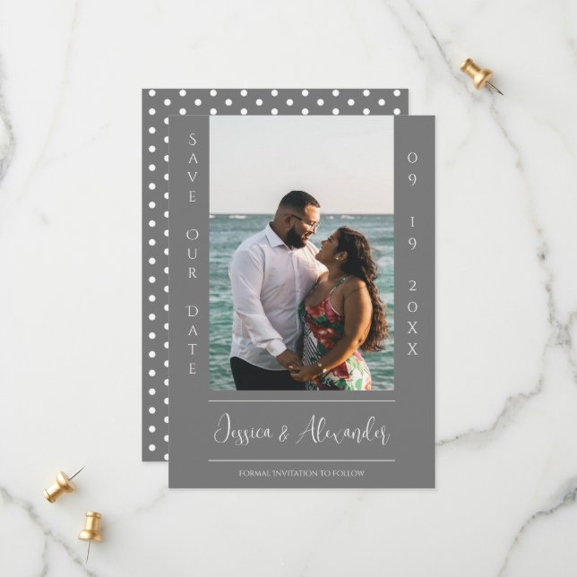 Minimalistisches Foto | Graue Save the Date (Vorderseite/Rückseite Beispiel)