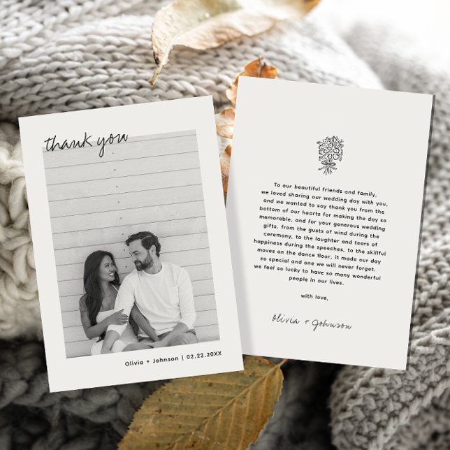 Minimalistisches Foto Handgezeichnete Bouquet-Hoch Dankeskarte (Von Creator hochgeladen)