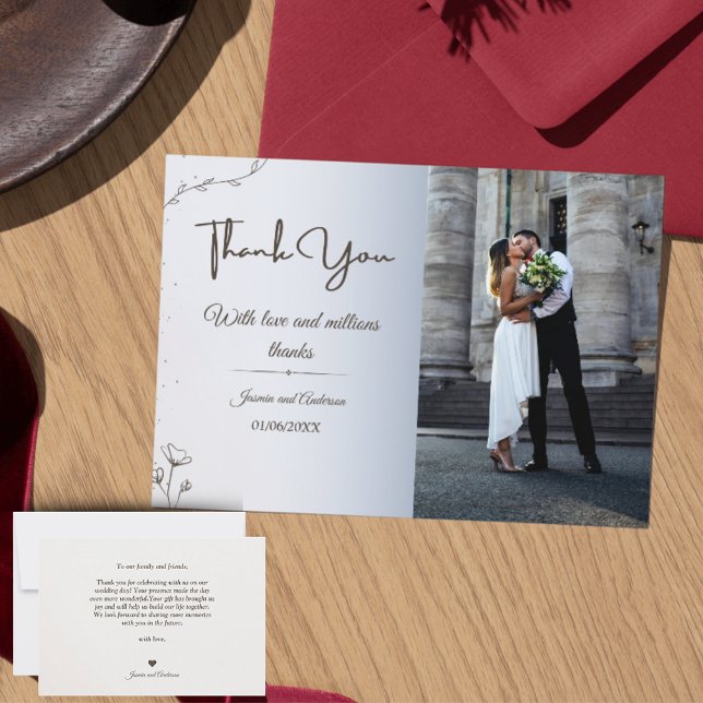 Minimalistisches Foto Hochzeit Dankeschön Karte -  (Minimalist Photo Wedding Thank You Card with Script)