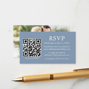 Minimalistisches Foto Hochzeit QR UAWG Dusty Blue Begleitkarte