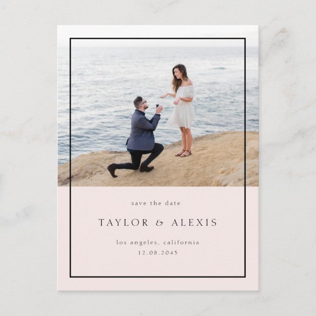 Minimalistisches Foto in Rosa Save the Date Postkarte (Vorderseite)