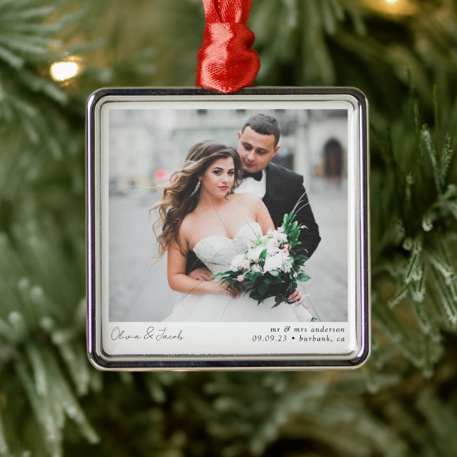 Minimalistisches Foto Kalligrafie-Hochzeit Ornament Aus Metall (Baum)