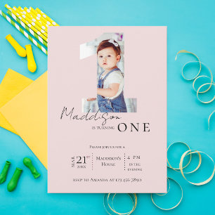 Minimalistisches Foto Kinder Elegante Erste Geburt Einladung