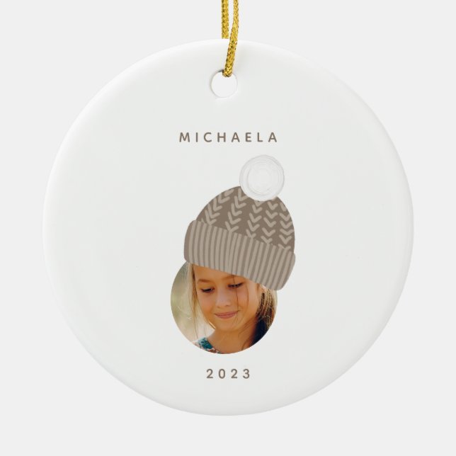 Minimalistisches Foto mit Taupe Hat Weihnachten Keramik Ornament (Vorne)